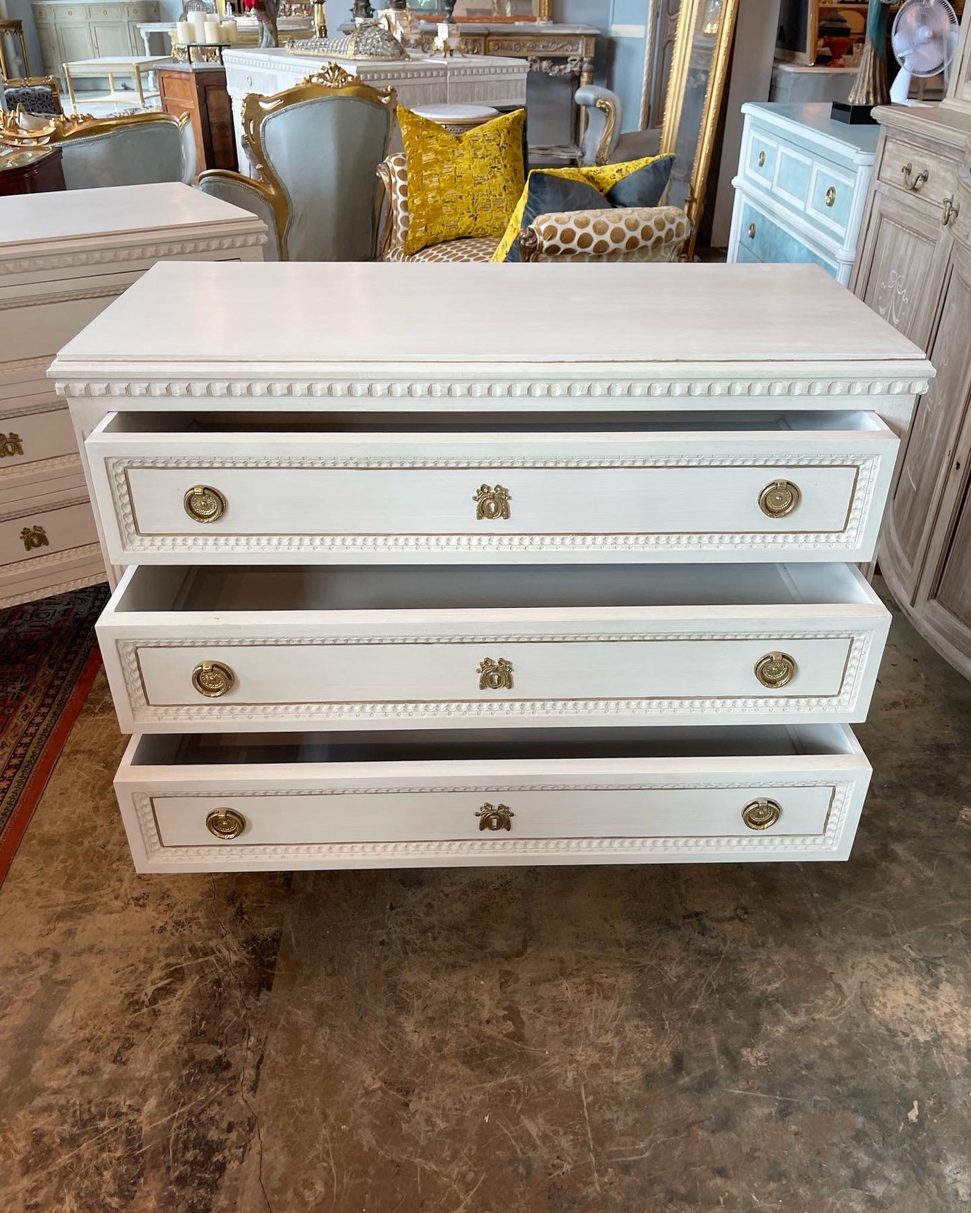 Swedish Beaded Front Chest with Escutcheon on Drawers