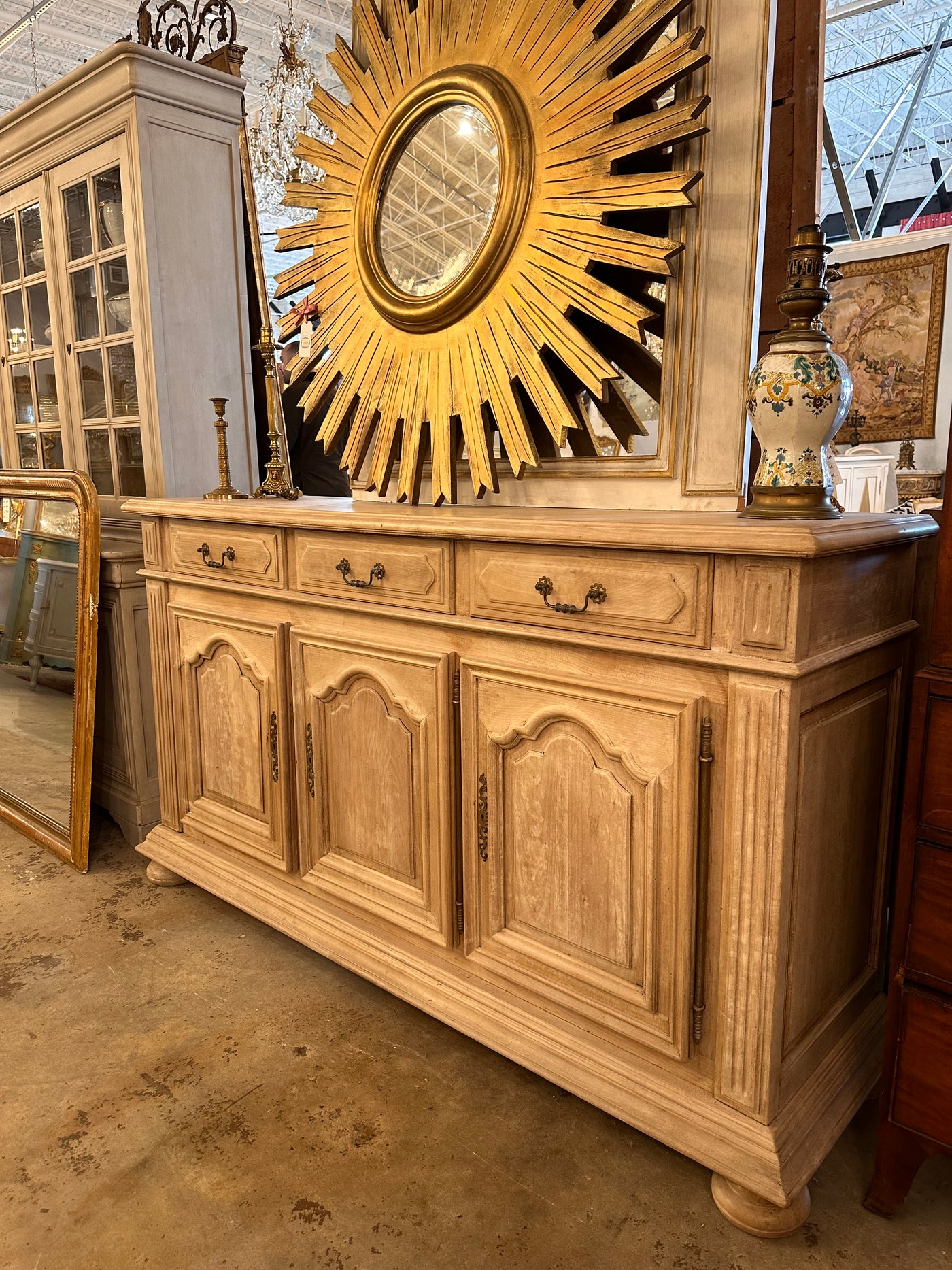 French Natural Wood 3 Door Buffet