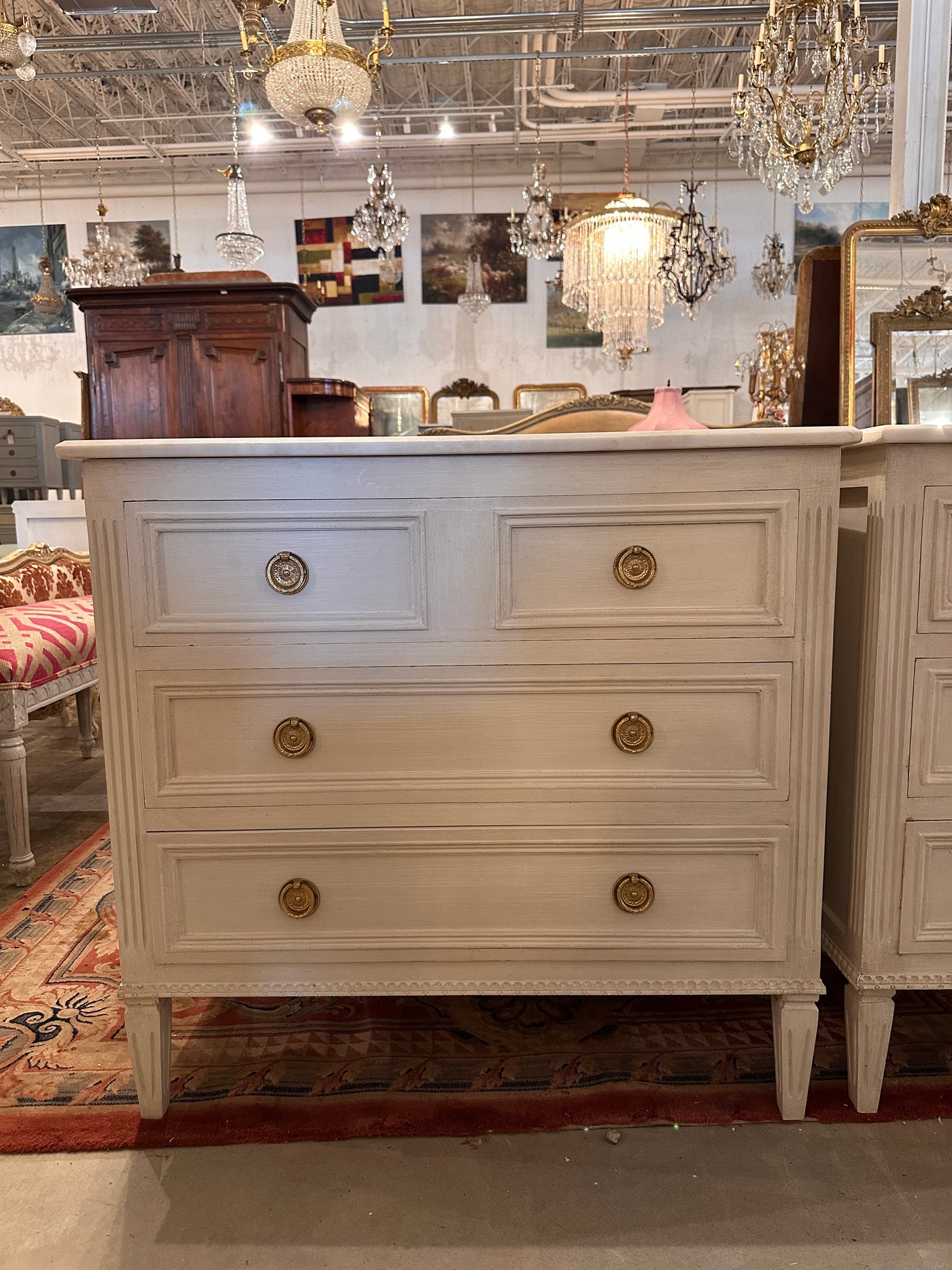 Swedish Nightstand with Rounded Trim & Marble Top | Le Chateau | European Luxury Furniture in Atlanta