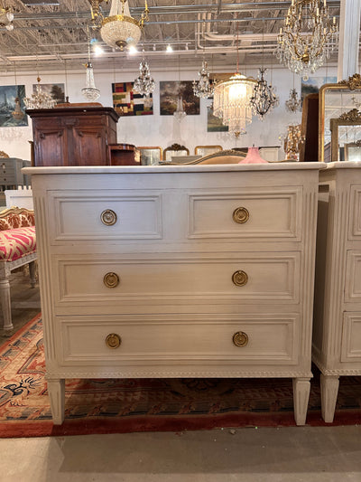 Swedish Nightstand with Rounded Trim & Marble Top