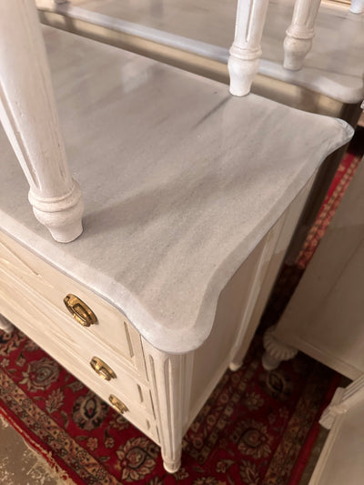 Antique White Marble Top Swedish Nightstand | Le Chateau | European Luxury Furniture in Atlanta