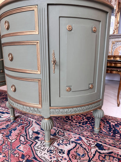 Swedish Green Demilune Chest with Gold Accent | Le Chateau | European Luxury Furniture in Atlanta