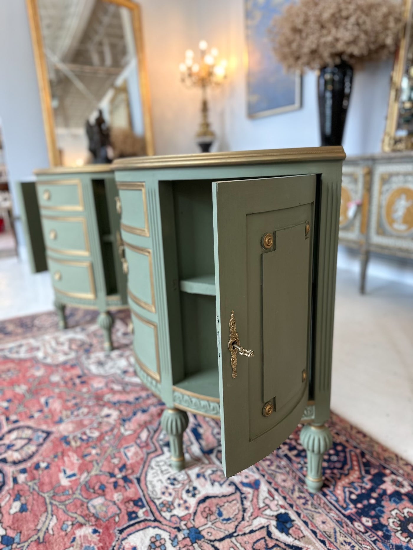 Swedish Green Demilune Chest with Gold Accent