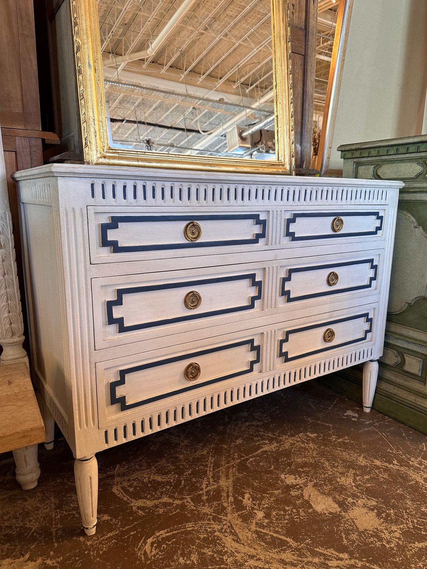 Swedish Chest of Drawers with Navy Trim