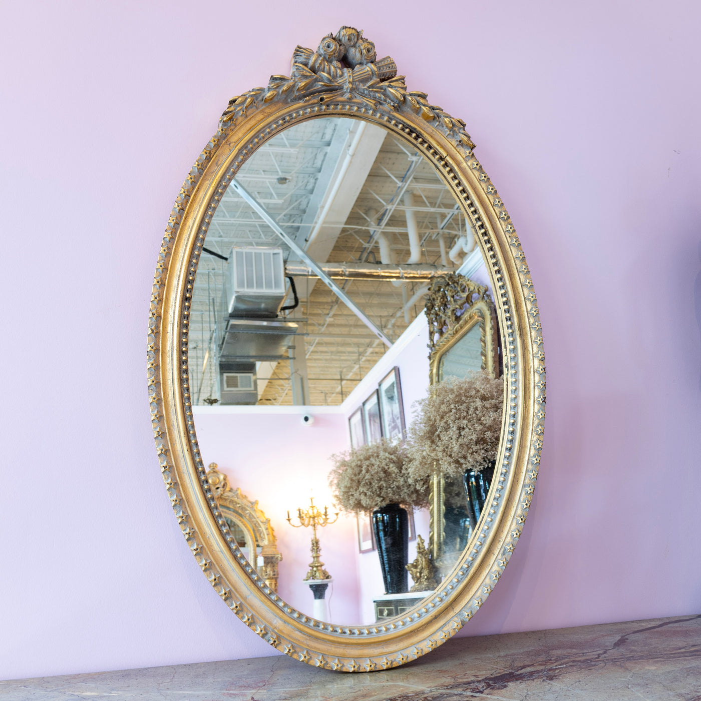 Louis XVI Gilded Oval Mirror – Ornate Carvings