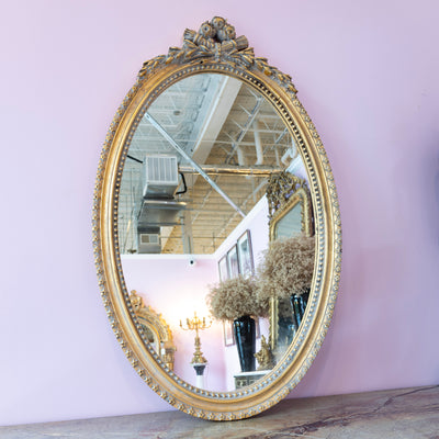 Louis XVI Gilded Oval Mirror – Ornate Carvings