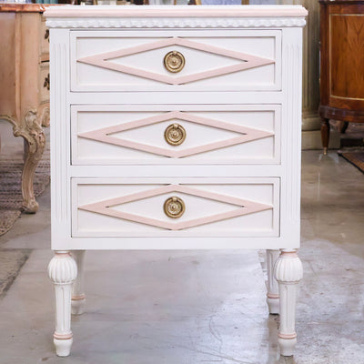 Swedish 3-Drawer Nightstand – Pink Diamond Trim & Ballerina Legs