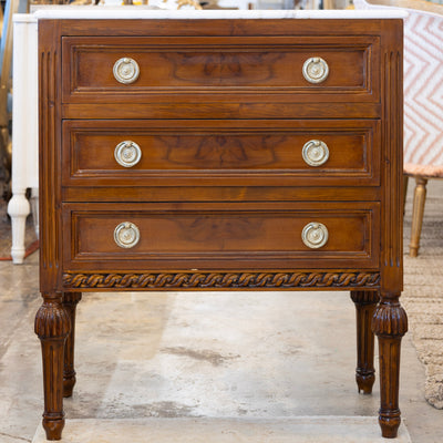 Louis XVI Nightstand – Burl Wood & Marble Top