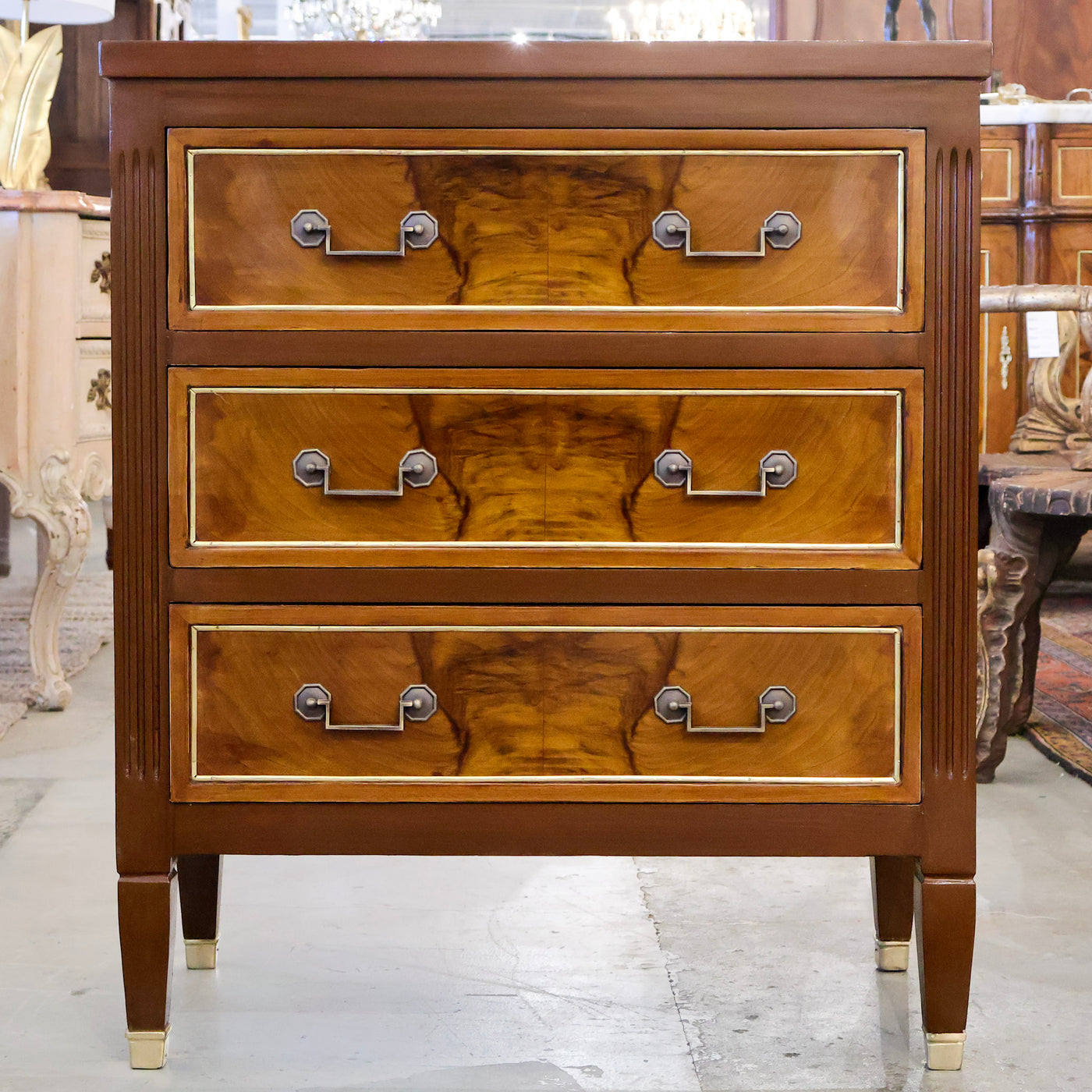 Louis XVI Burl Wood Nightstand w/ Straight Top & Flat Pulls (30" Wide)