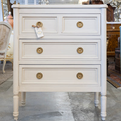 Swedish 3 Drawer Nightstand with Rounded Corners in White
