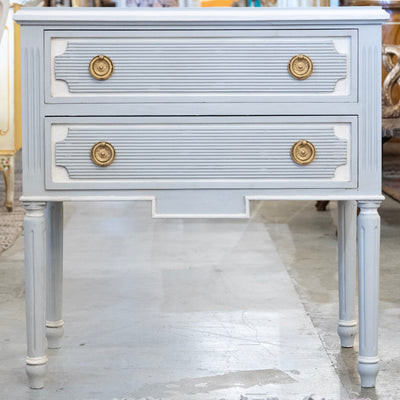 Swedish 2-Drawer Chest – Reeded Drawer & Tall Rounded Fluted Legs in Soft Blue