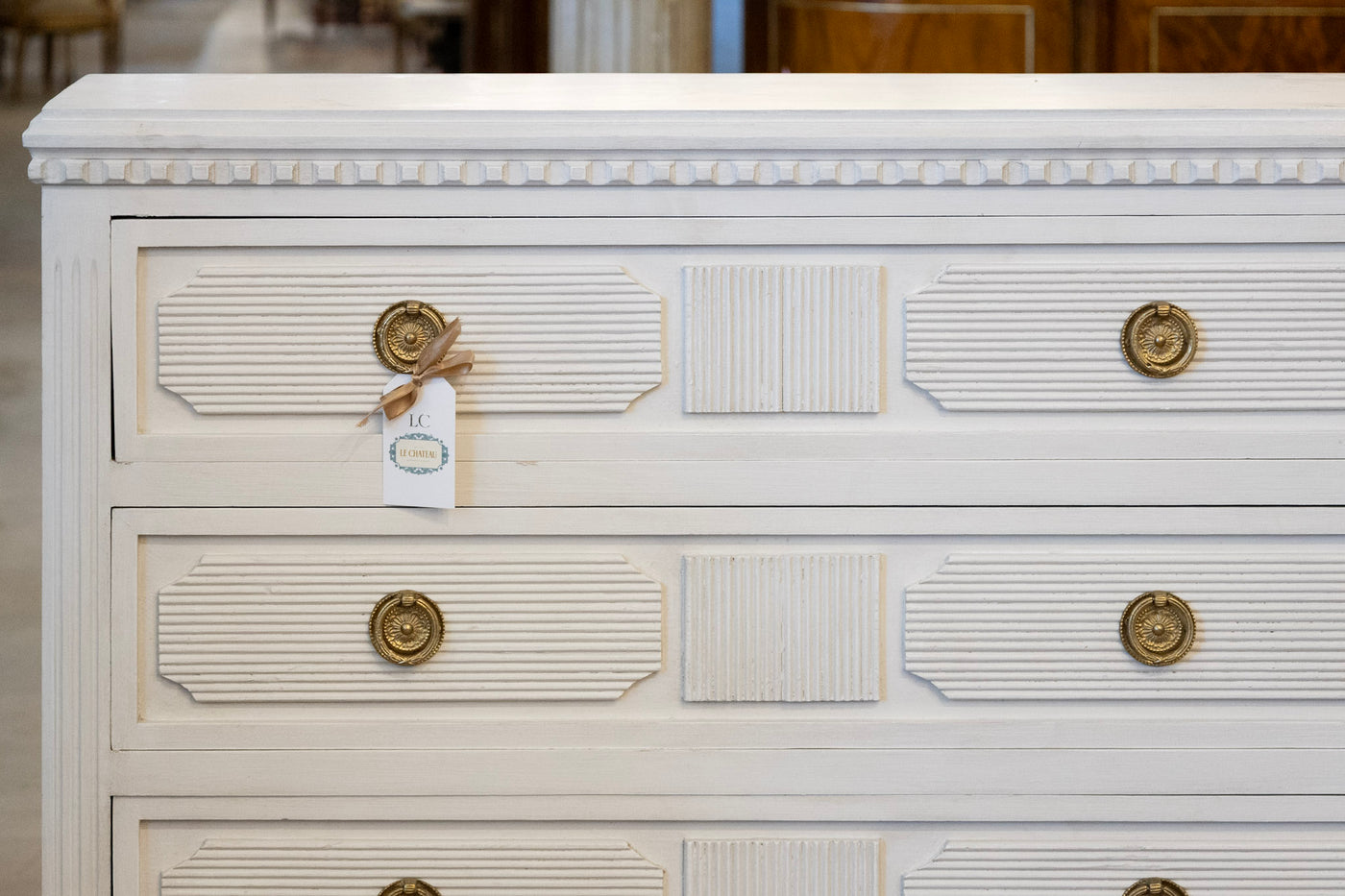 Swedish 3-Drawer Dresser – Reeded Drawer Trim & Tapered Legs in White