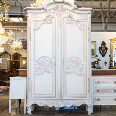 Louis XV Armoire – White with Gold & Pink Trim & Pink Polka Dot Lining