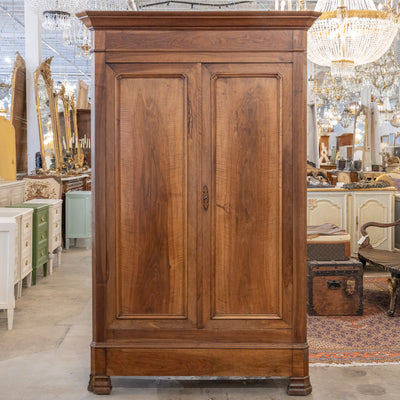 Louis Philippe Walnut Armoire – Original Red Fabric Interior with Shelves & Lower Drawer