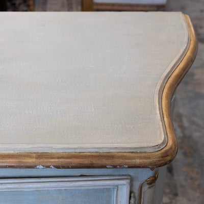 Louis XV Hand-Painted Sideboard – Distressed Finish Blue-Green & Gold Trim