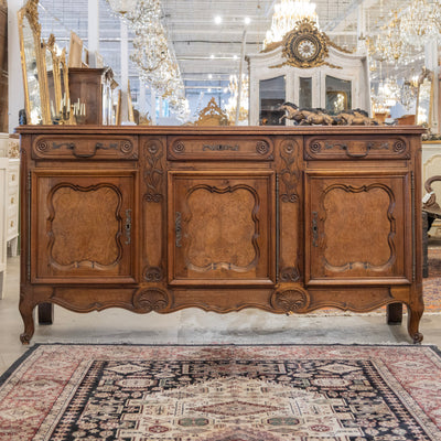 Louis XV Burl Wood Sideboard – Floral Hand-Carvings
