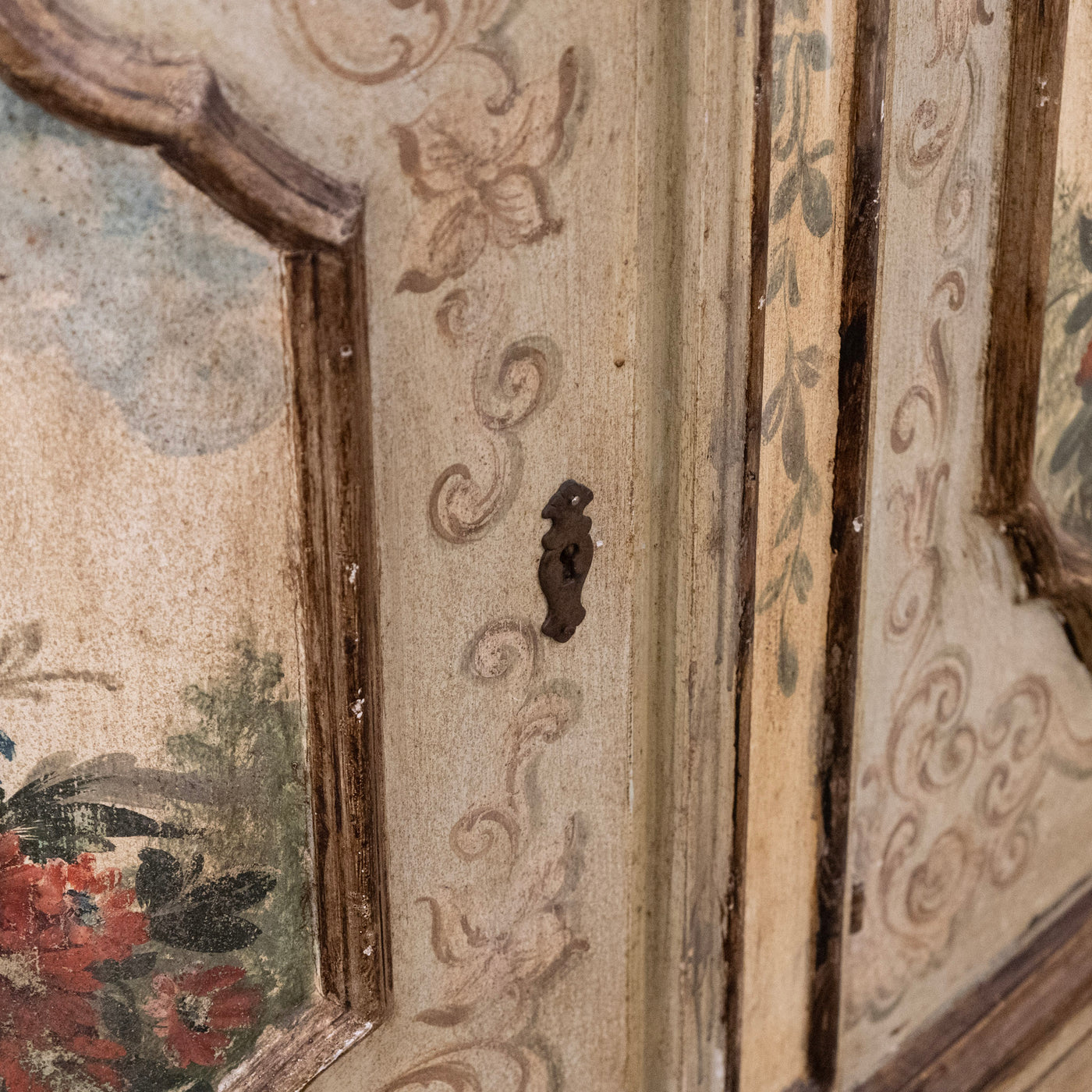 Italian Hand-Painted Soft Green Floral Sideboard