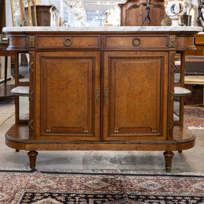 Louis XVI Burl Wood Sideboard –  Floral Interior & White Marble Top