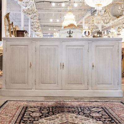 Swedish Painted Grey Sideboard – Reeded Panels & Brass Hardware