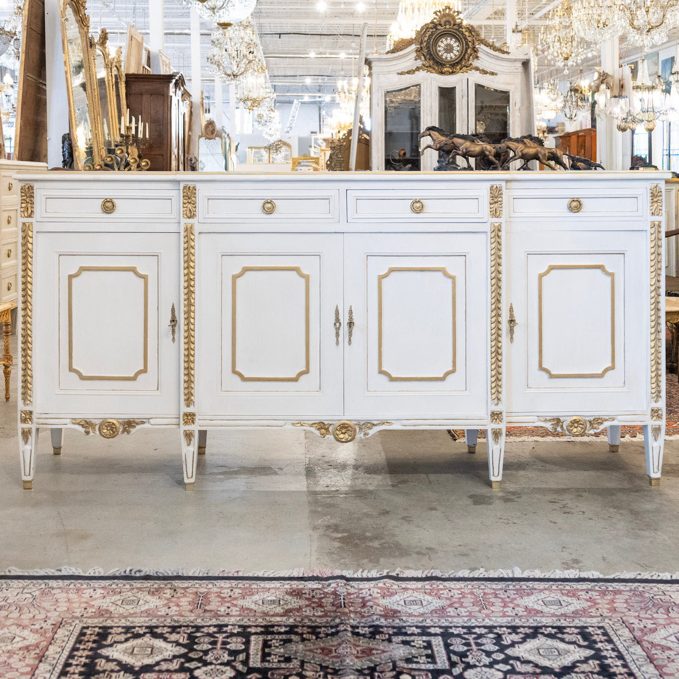 Swedish White Painted Sideboard with Gold Accents