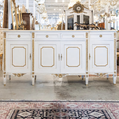 Swedish White Painted Sideboard with Gold Accents