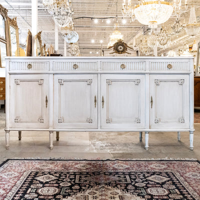 Swedish Sideboard in Antique White with Reeded Drawers & Cravings