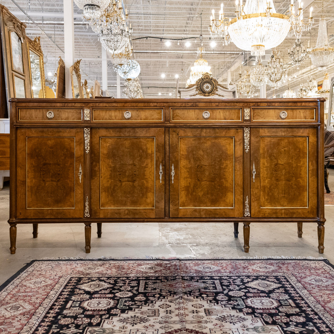 Louis XVI Burl Wood Sideboard with Brass Hardware