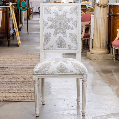Louis XVI Dining Chair – White Frame & Paisley Upholstery