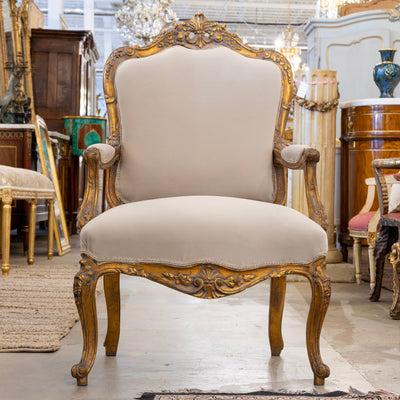 Louis XV Gilded Armchair – Off-White Velvet Upholstery - Arm Chairs | Le Chateau (Atlanta, GA) • 1
