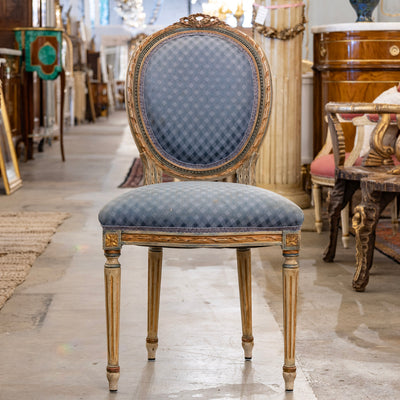 Set of 4 Louis XVI Dining Chairs – Original Blue Fabric and Paint