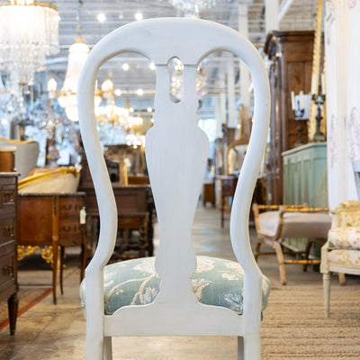 Swedish Dining Chair – Dove White with Blue Floral Upholstery