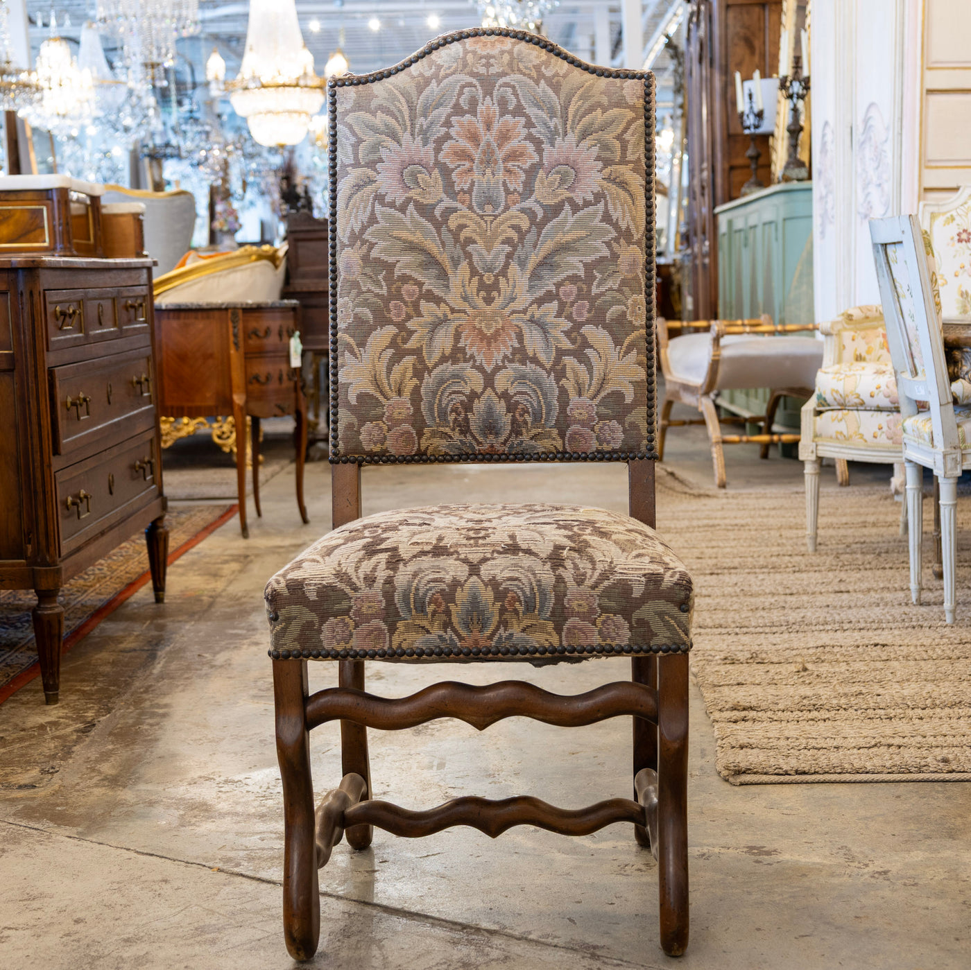 Louis XVI Dining Chair – Brown Frame with Original Tapestry Upholstery