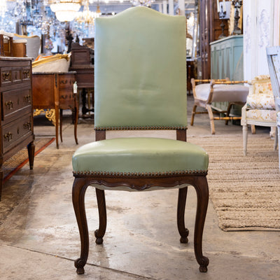 Louis XV Dining Chair – Original Green Leather Upholstery