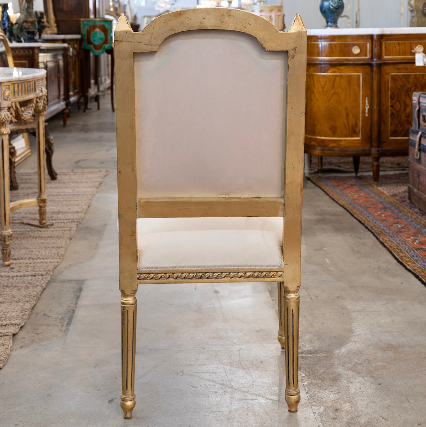 Louis XVI Gilded Dining Chair – Carved Frame with White Velvet Upholstery
