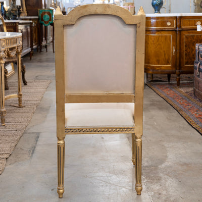 Louis XVI Gilded Dining Chair – Carved Frame with White Velvet Upholstery