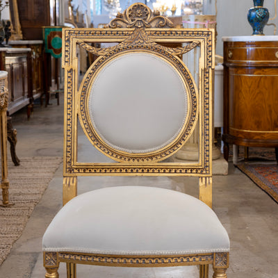 Louis XVI Gilded Dining Chair – Detailed Carvings with White Velvet Upholstery