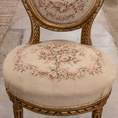 Pair of Louis XVI Round Accent Chairs – Gilded with Original Aubusson Upholstery