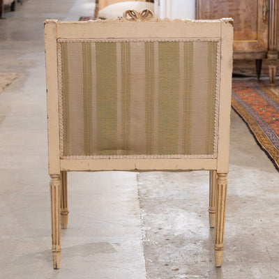Pair of Louis XVI Painted Accent Chairs – Original Green Striped Upholstery