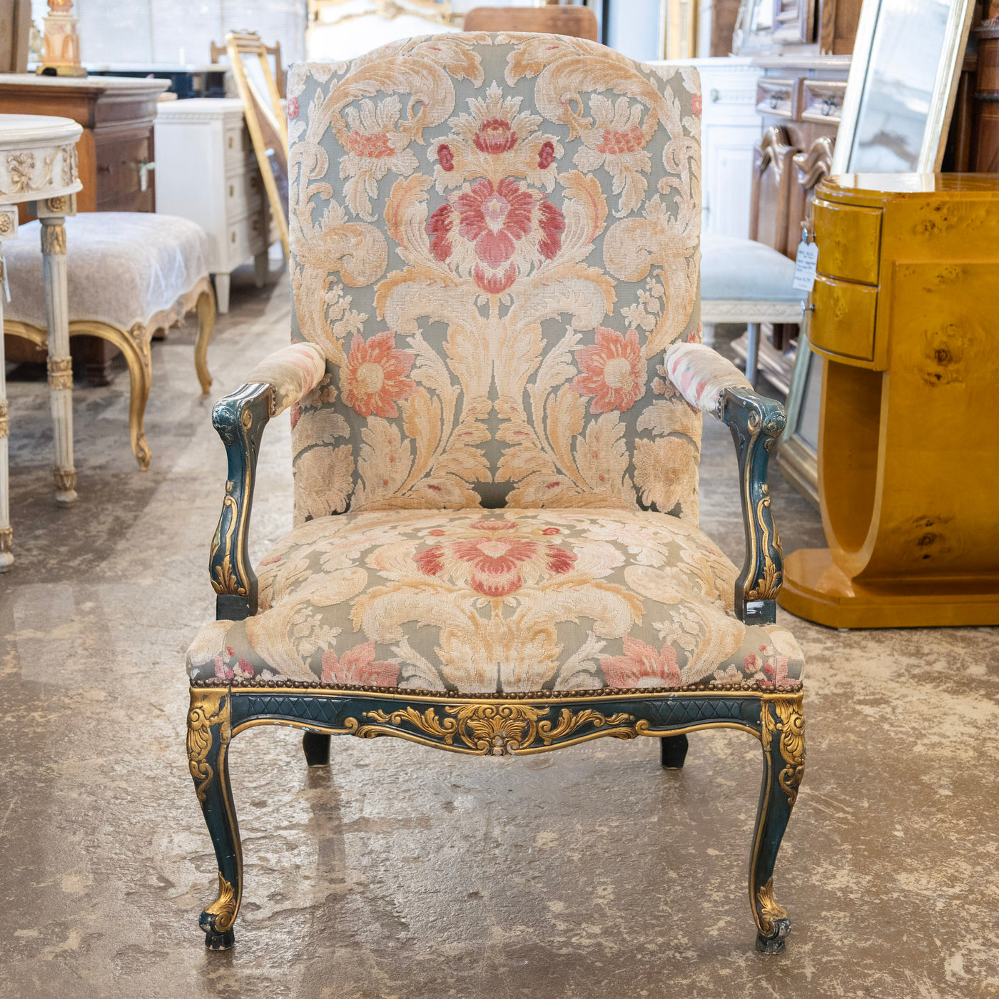 Pair of Louis XV Carved Armchair – Painted Frame with Original Tapestry Upholstery - Arm Chairs | Le Chateau (Atlanta, GA) • 1