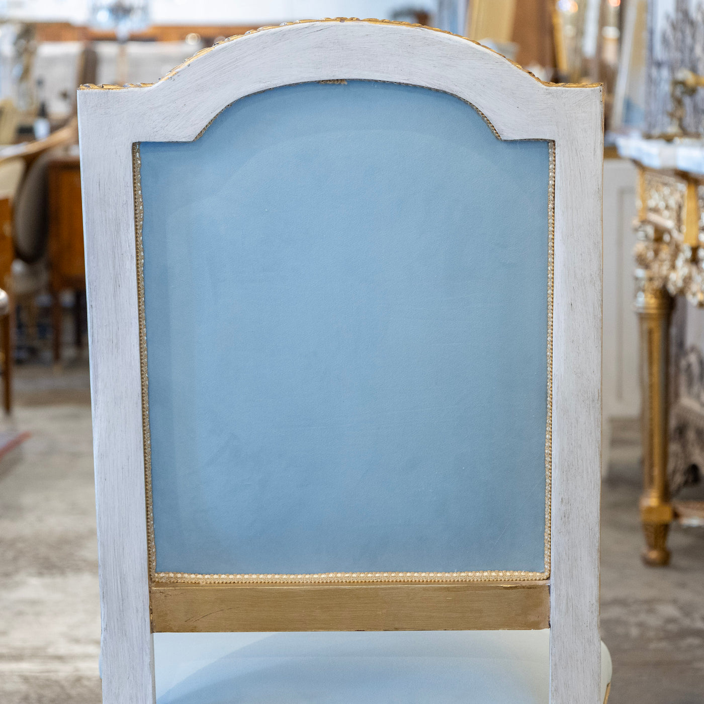 Louis XVI Square Dining Chair – Gold & White Trim with Blue Velvet