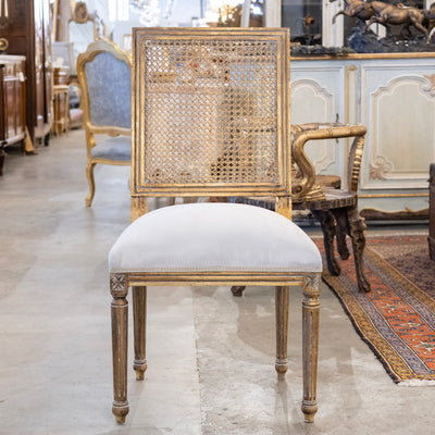 Louis XVI Gilded Square Cane Open Back Dining Chair