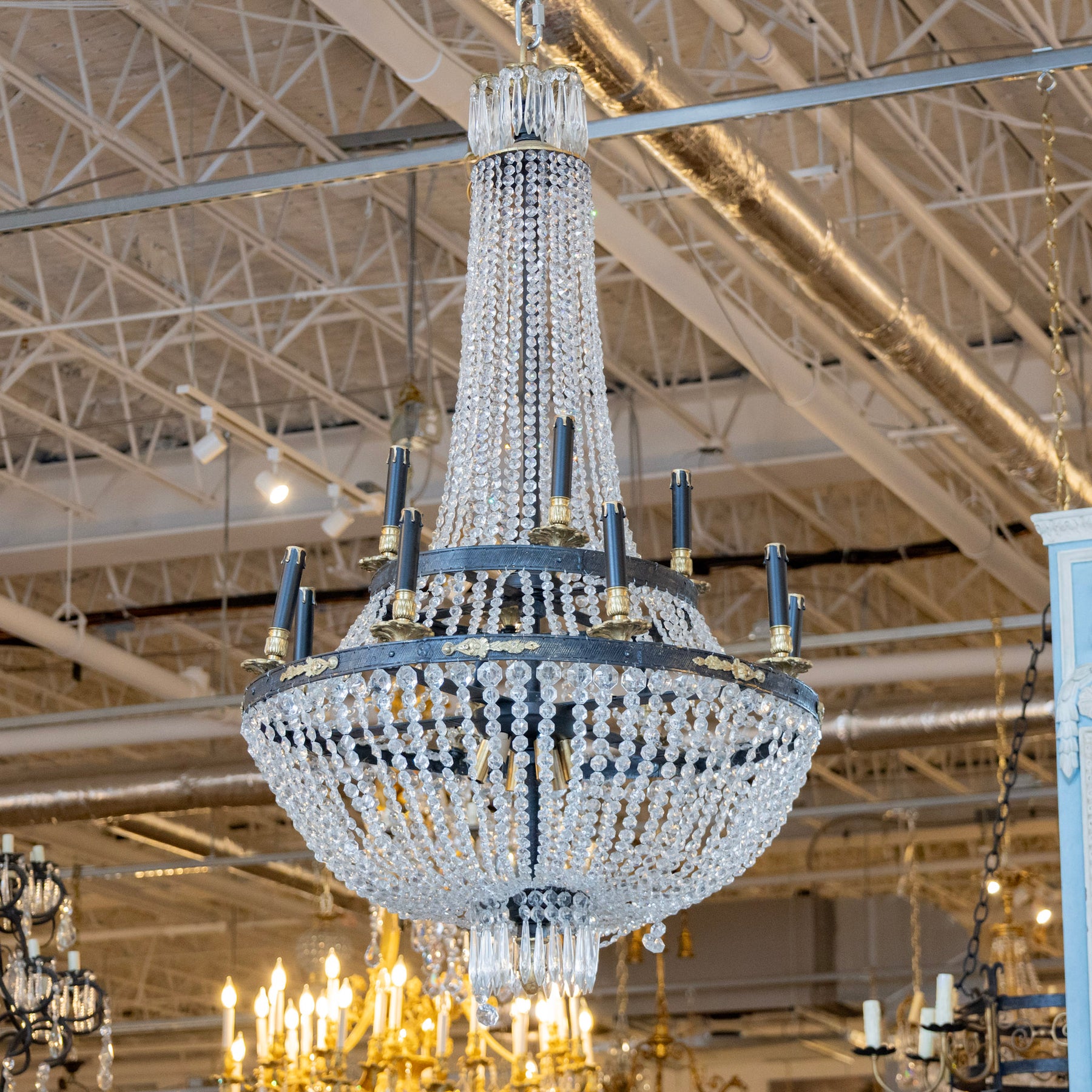 chandelierデスク French Empire Iron Basket Chandelier – Beaded Crystal & Brass