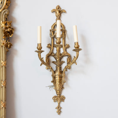 Pair of Rococo Gilded Wall Sconces - Cage Frame in Antique Gold - Wired Sconces | Le Chateau (Atlanta, GA) • 2