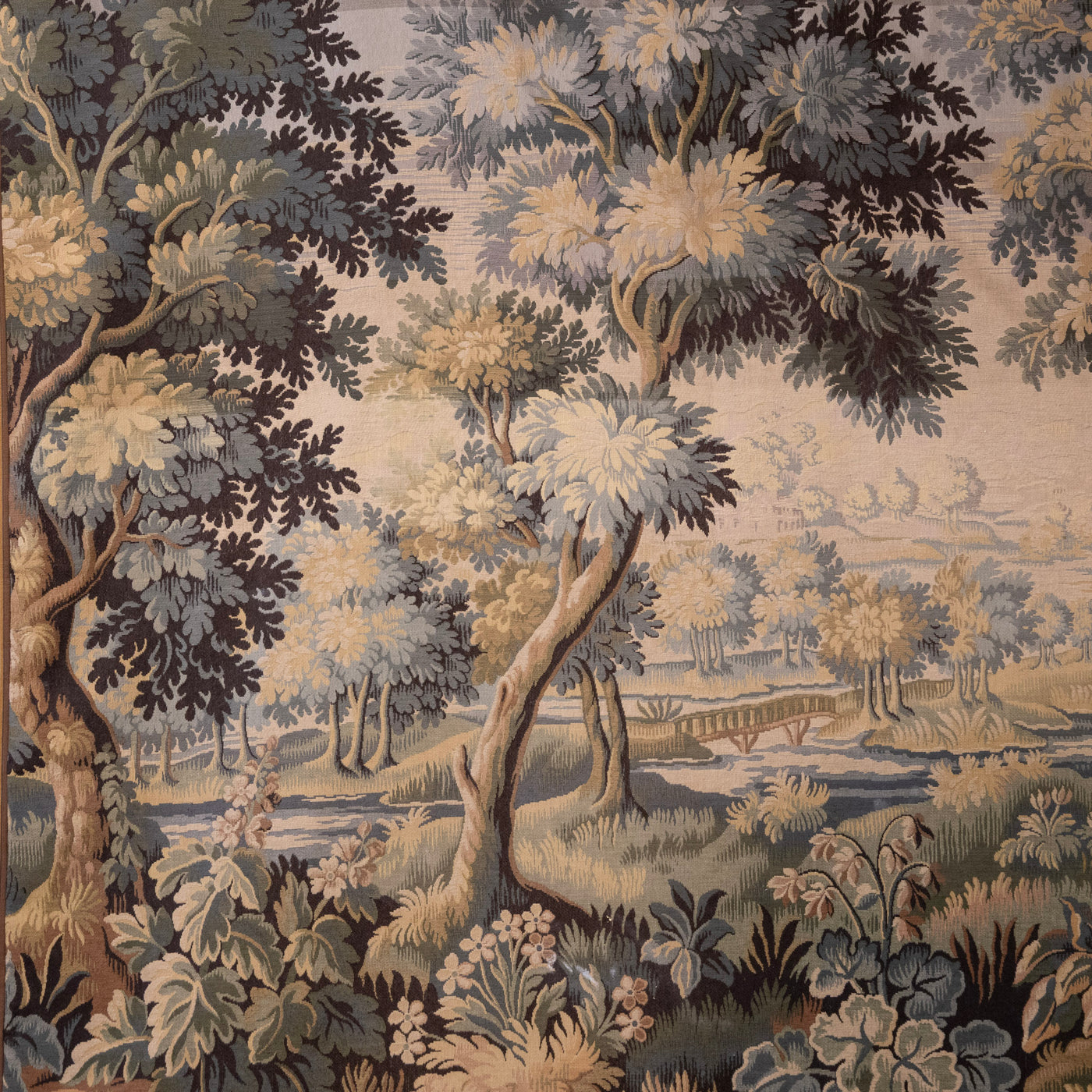 Antique French Flemish Nature Landscape Tapestry – Oversized Handwoven Wall Art