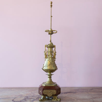 Pair of Carved Gilded Lamps – Red Marble Base