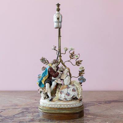 Pair of Porcelain Rococo Style Couple Lamps