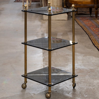 3-Tier Glass Shelf –  Brass Fluted Rolling Display