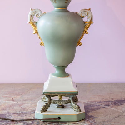 French Porcelain Lamp – Hand-Painted Roses & Pink Fringe Shade