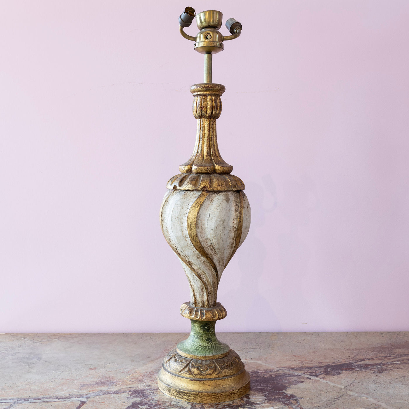 Italian Carved Wood Lamp – Hand-Painted Detailing