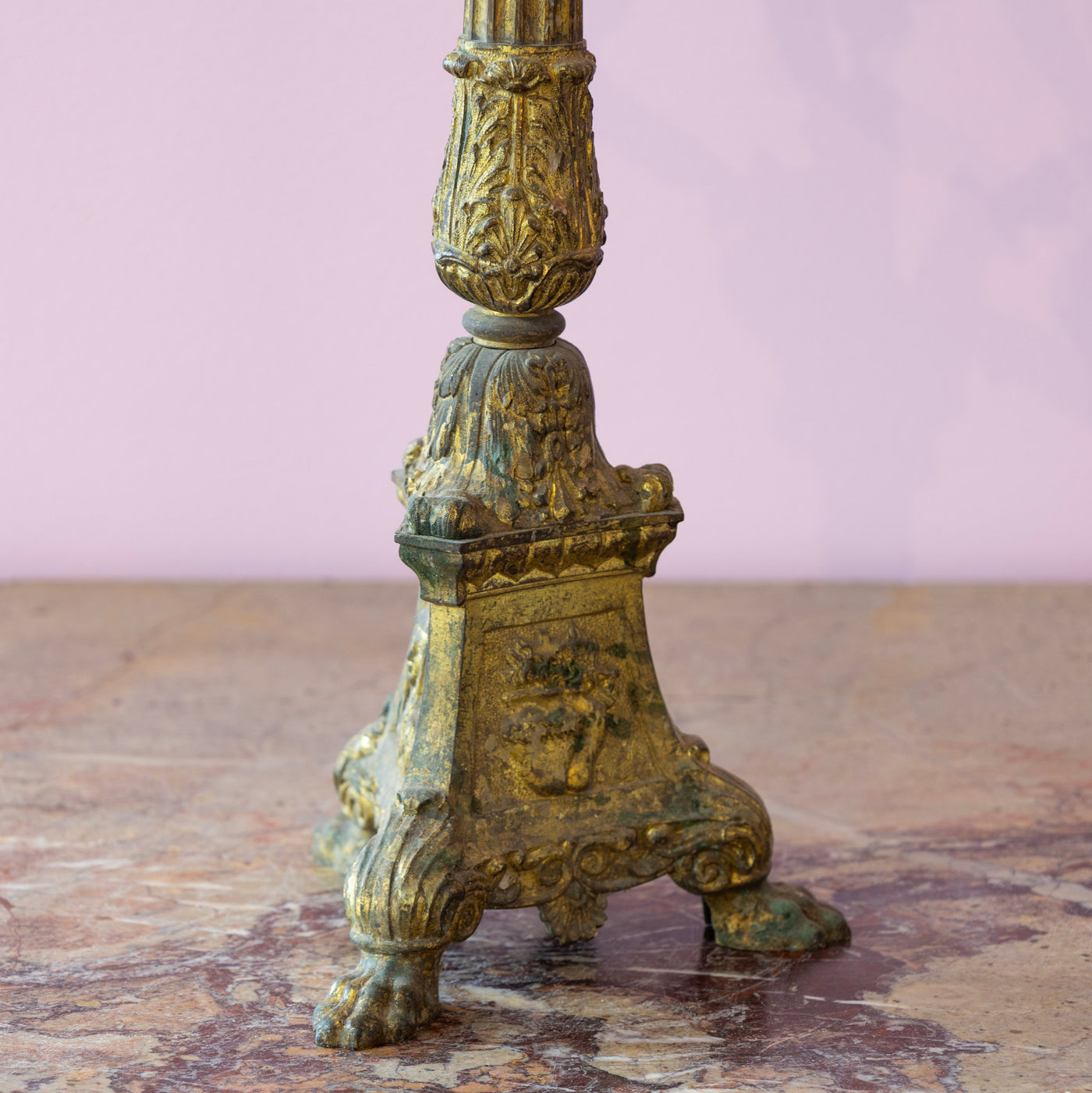 Pair of French Gilded Bronze Candelabras – Empire Style with Patina